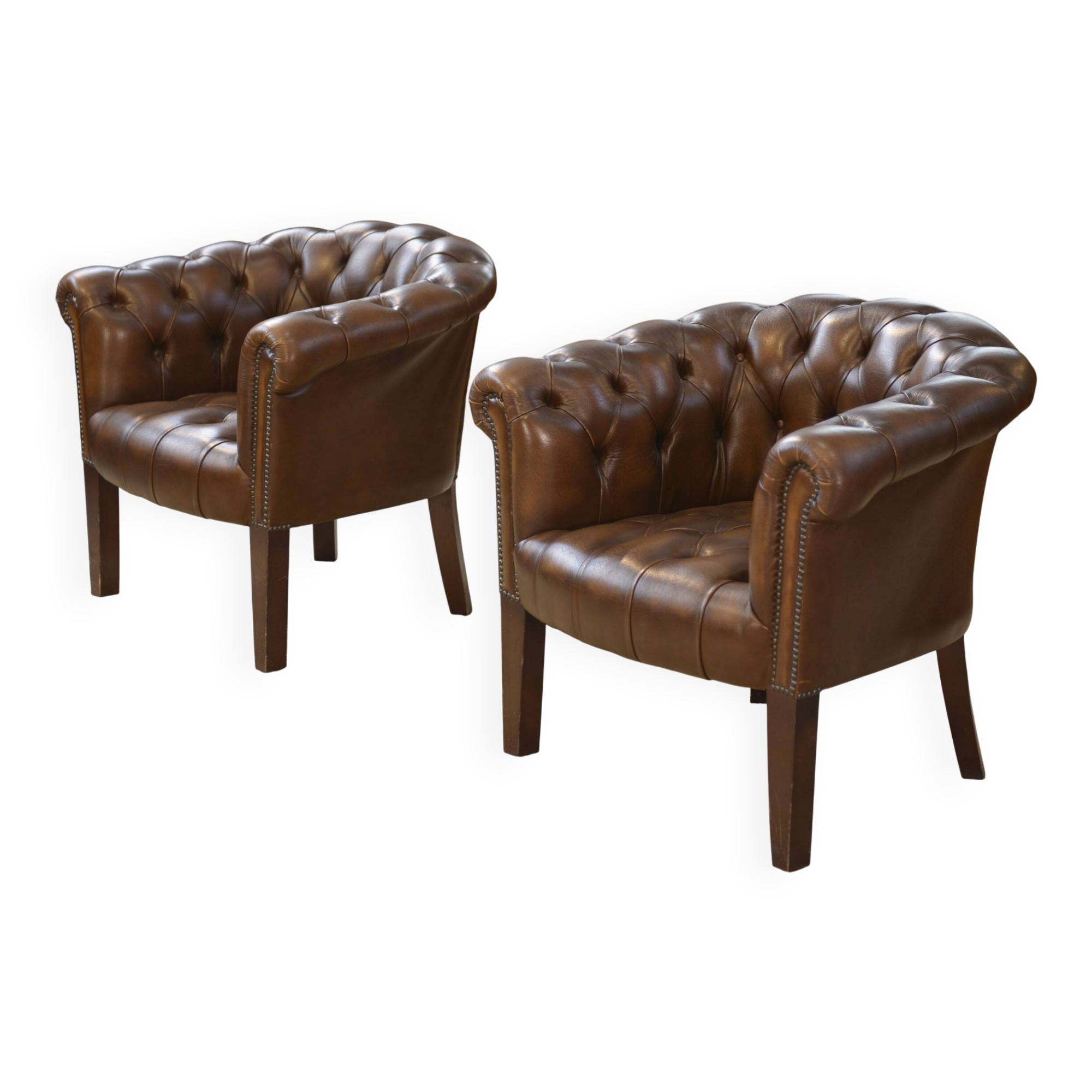 Pair of upholstered leather Club armchairs