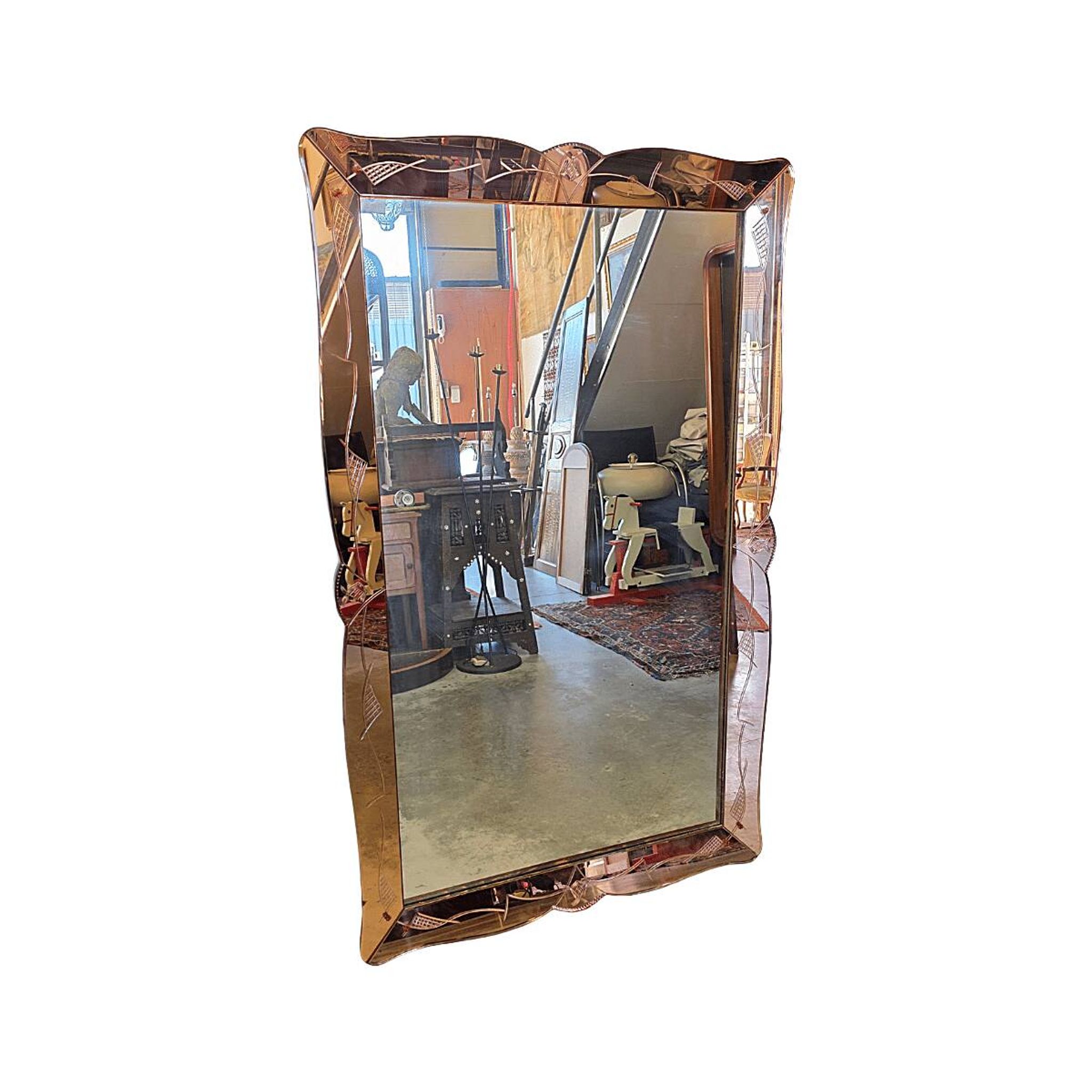 Very Large French Art Deco Venetian Style Mirror, 1930s