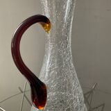 Pichet vintage en verre craquelé et ambré