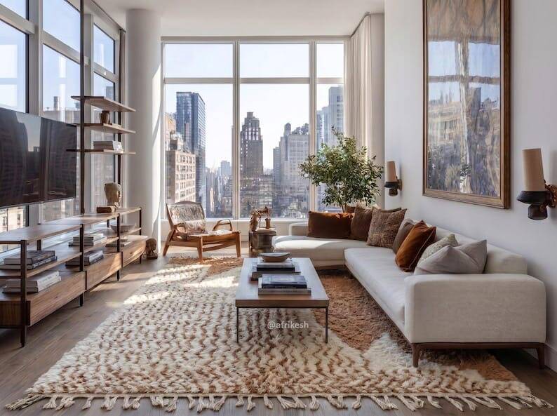 Traditional handmade natural wool rug 2/3 m