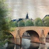 Tableau HSP "Bridge of Paris the Lovers" Notre Dame signed around 1950