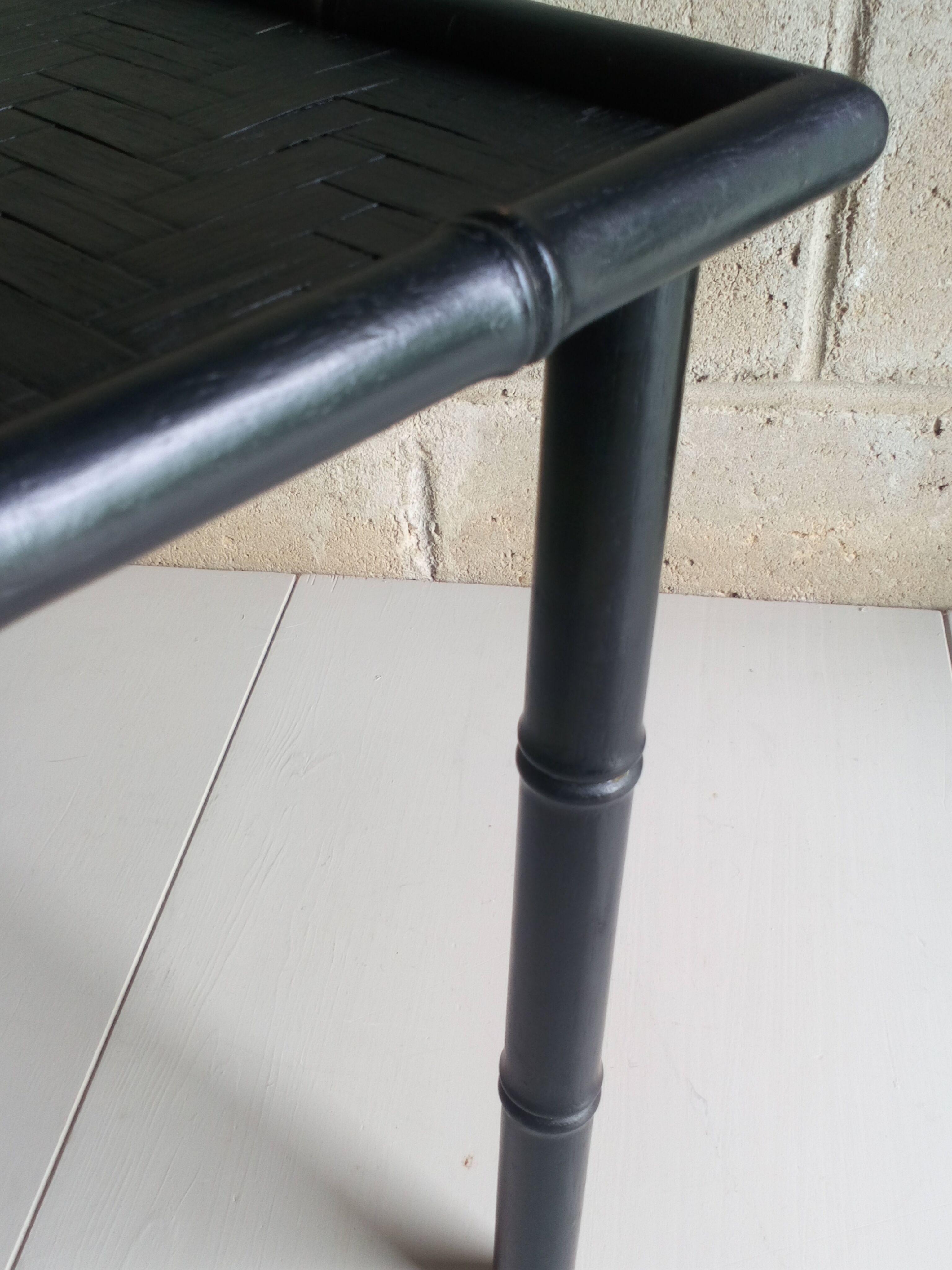Black wood and bamboo side table