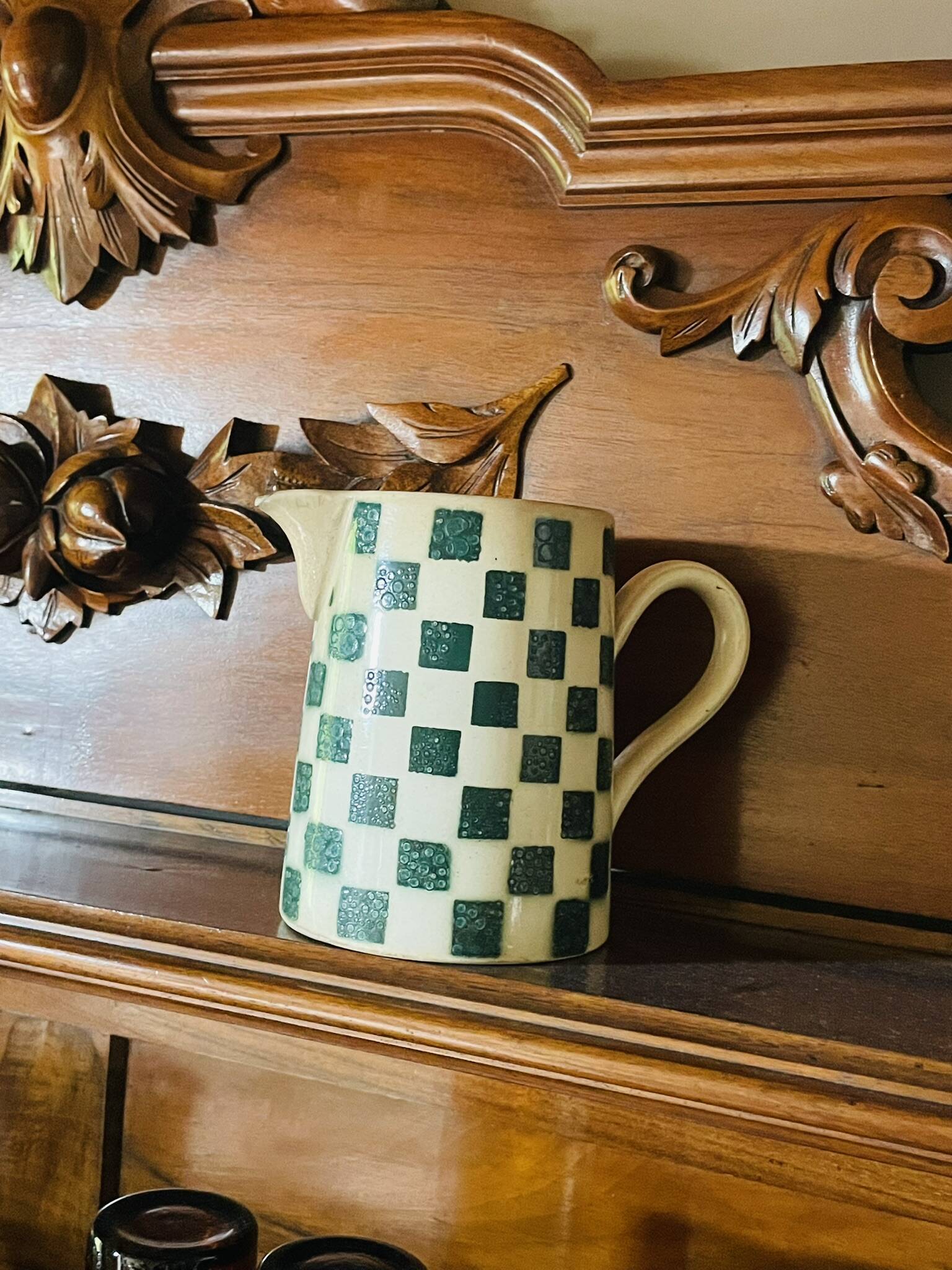 Old green checkered pitcher from the Castres Earthenware Factory