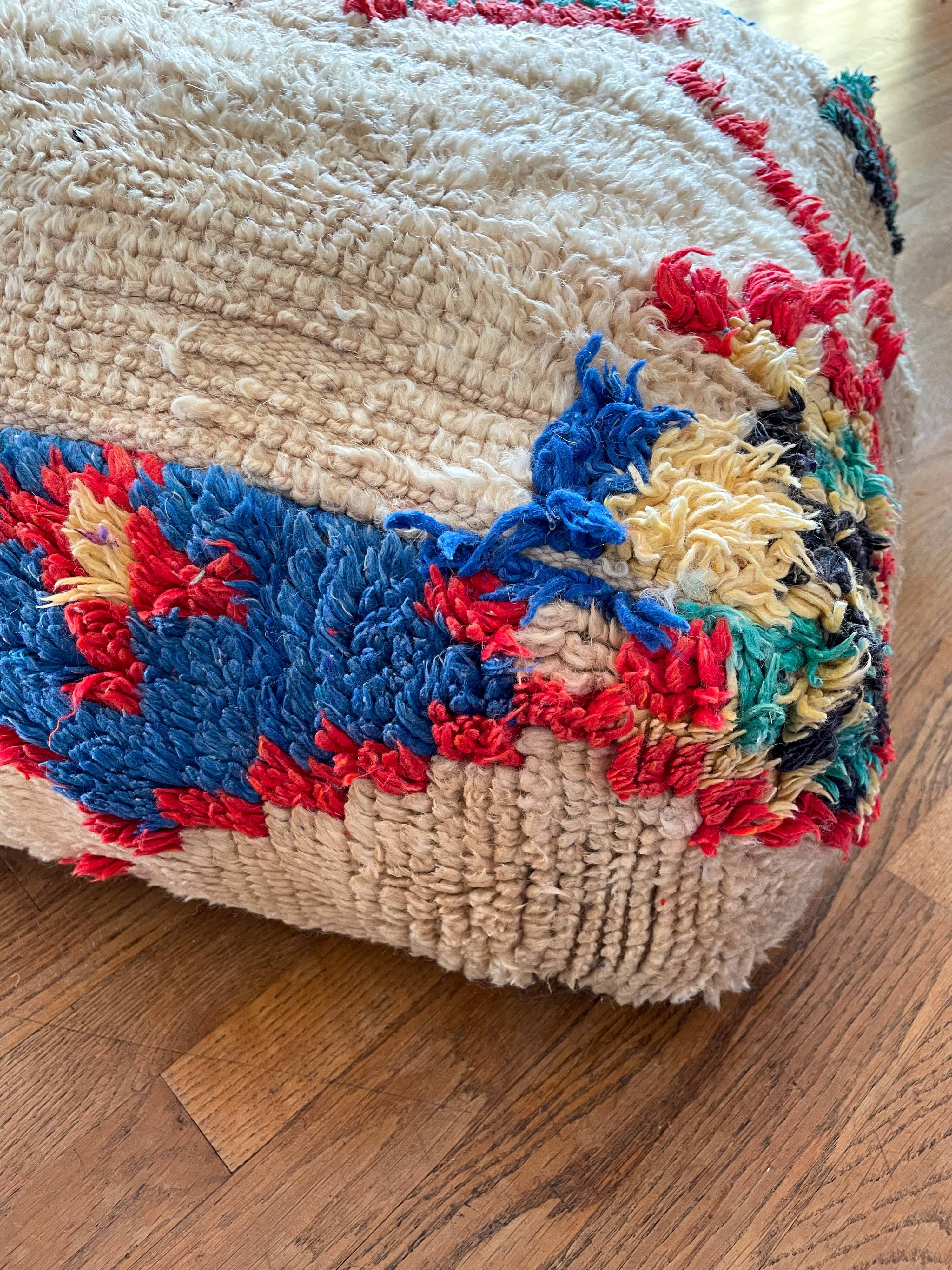 Large Bohemian Moroccan Berber Ottoman Colorful Beige Multicolored