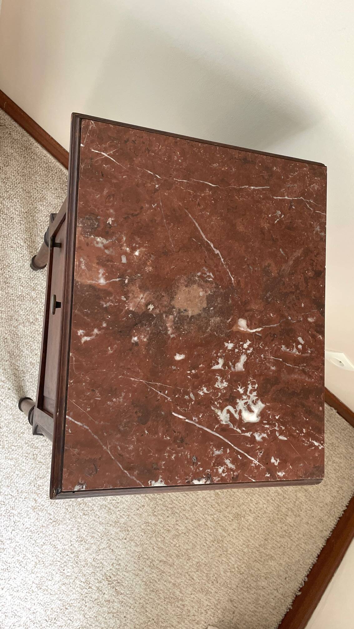 Antique bedside table in wood and marble