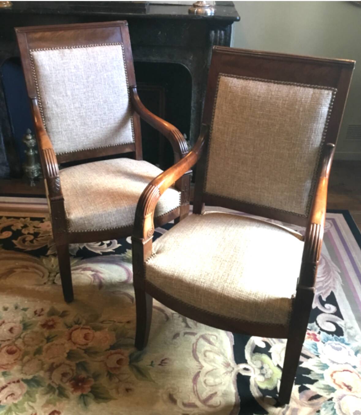 Pair of Directoire period mahogany armchairs