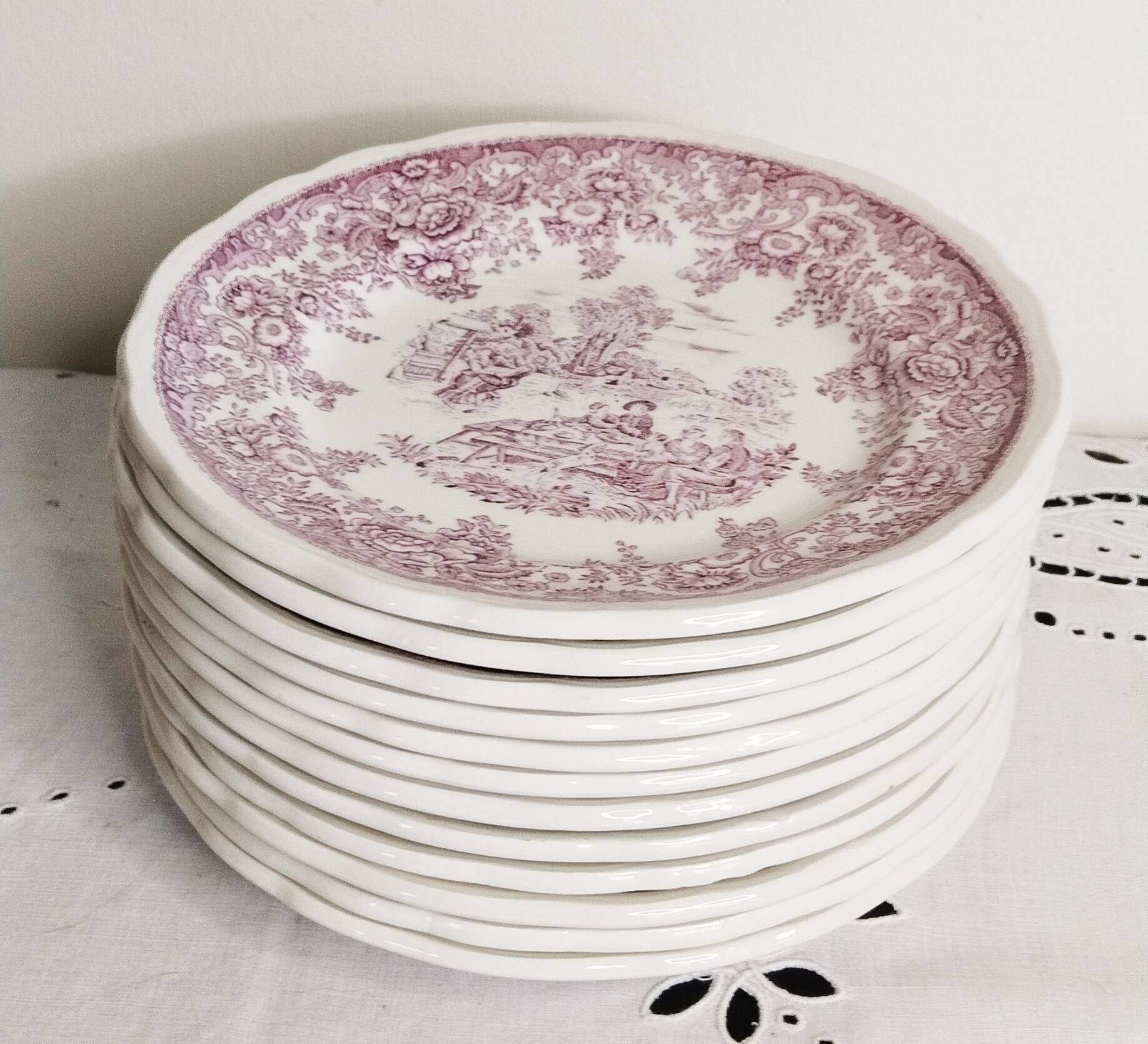 Set of 12 Lunéville earthenware dessert plates
