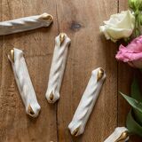 Set of 9 vintage art deco knife holders in pearly and gold ceramic