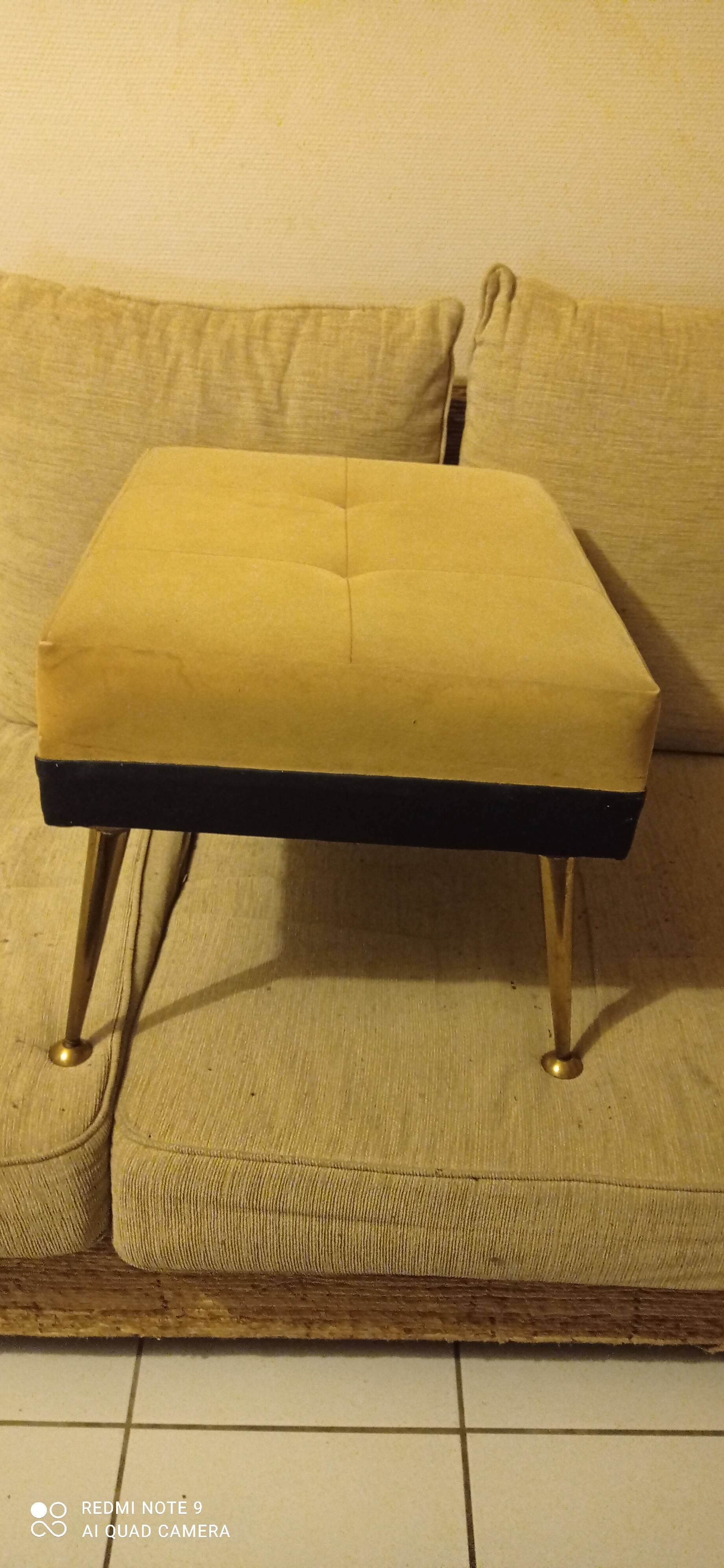 old footrest/pouf 4 brass compass legs 60s