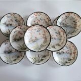 Series of 10 Fine Porcelain Cups and Saucers with Japanese Decor
