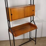 Vintage desk with modular bookcase in wood and metal, 1960