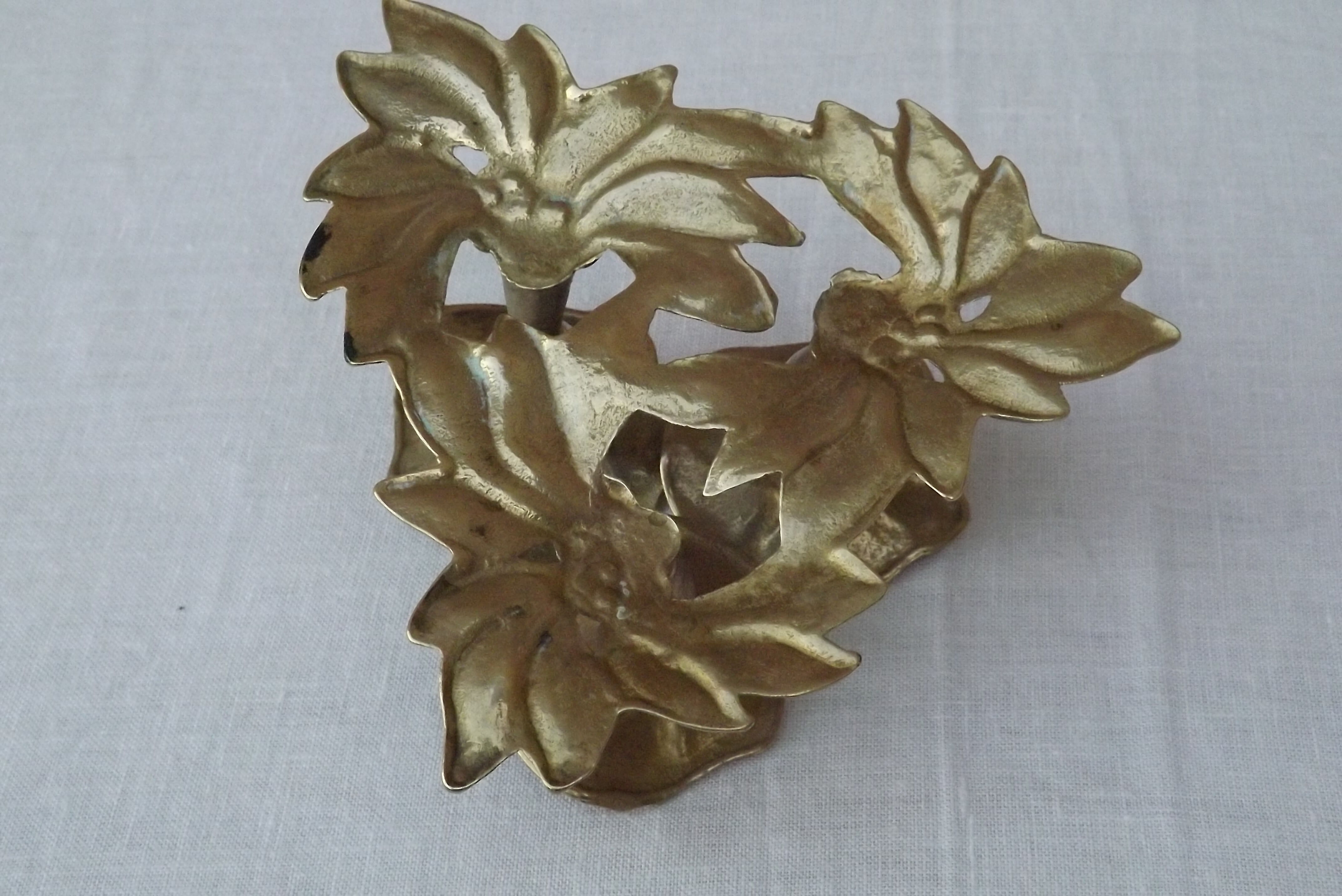 Vintage bougeoir en laiton 3 fleurs
