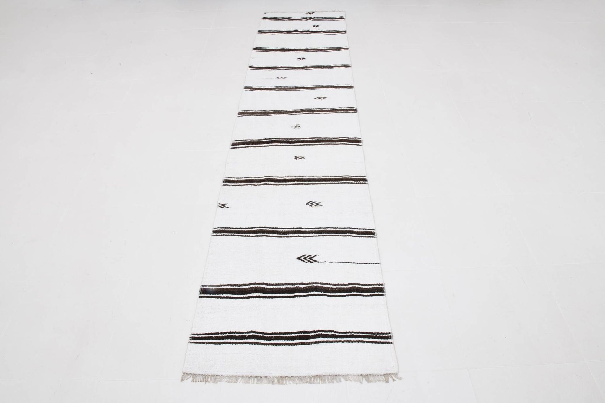 White Brown Striped Turkish Runner Rug, 70x310Cm