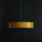 Yellow lacquered perforated metal pendant, in the style of Matégot or Biny.