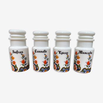 Set of 4 small opaline glass spice jars