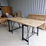 Table industrielle pieds acier bois massif