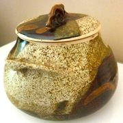 Vegetable dish, covered pot, glazed ceramic art, 1970s, signature to be identified