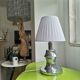 Mid Century Modern chromed table lamp with white pleated shade