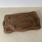 Small tray or storage compartment in mango wood with carved flowers (edelweiss).