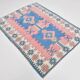Dusty Pink & Blue Handmade Vintage Rug, 141x184 Cm
