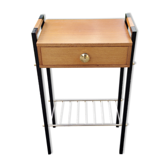 Bedside of the 60s in mahogany and gold metal square feet in black metal
