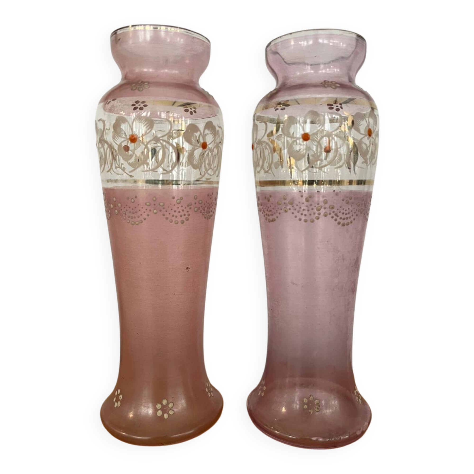Pair of small Art Nouveau enameled vases, circa 1900