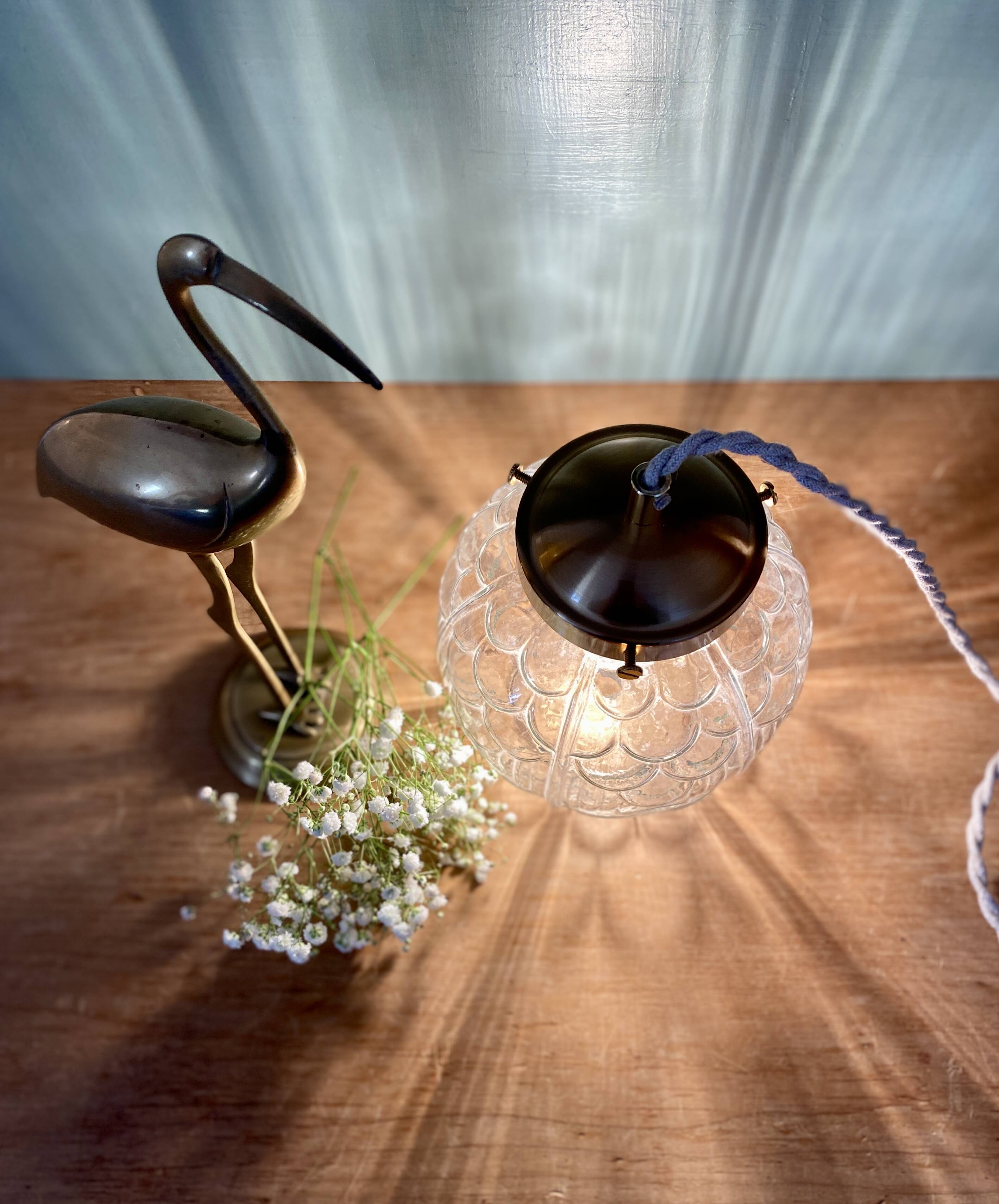 Vintage art deco glass globe portable lamp or table lamp