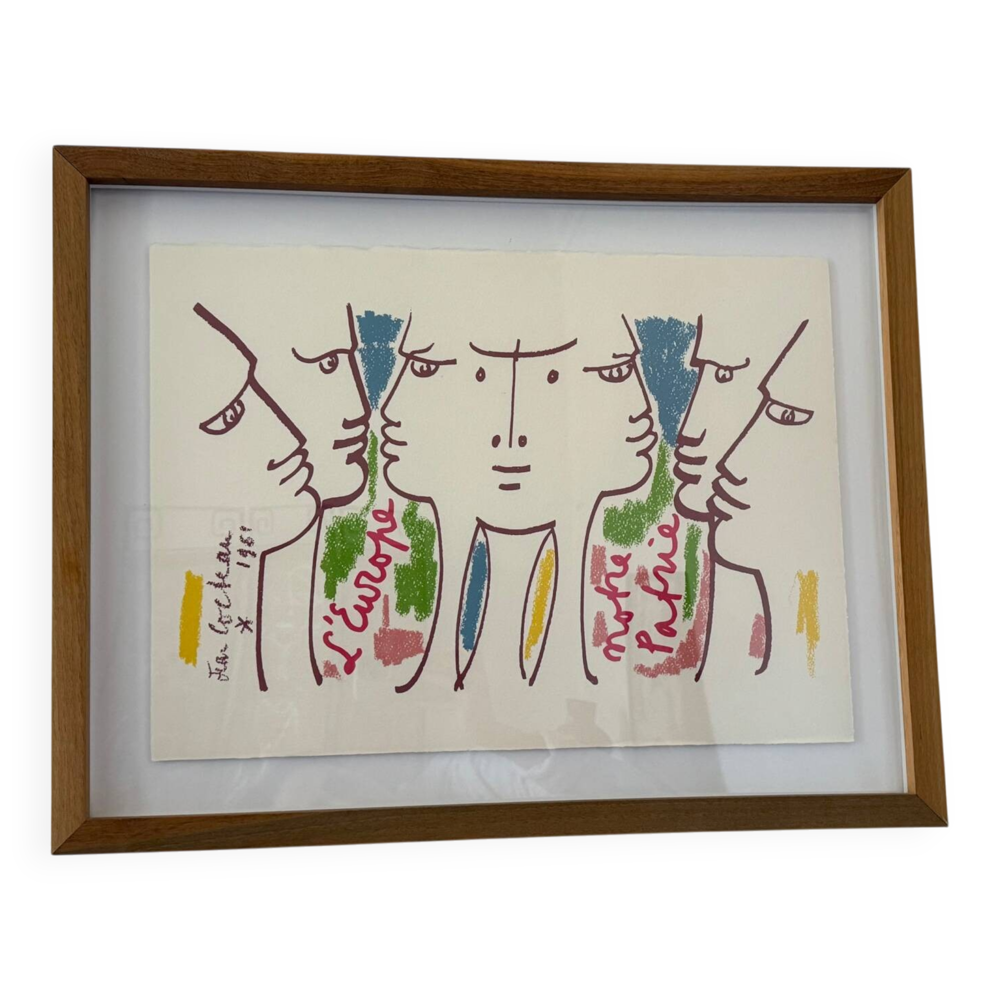 Lithographie signée et encadrée de Jean Cocteau « L’Europe notre patrie »