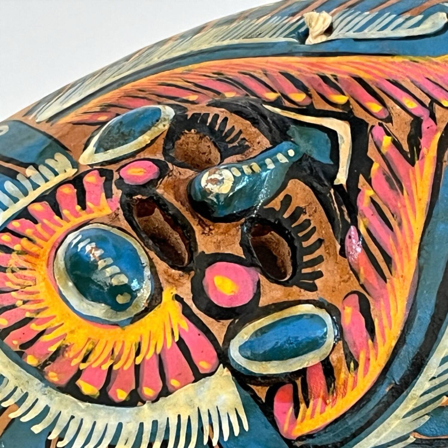 Mexican mask in colored terracotta, 1970s, Mexican