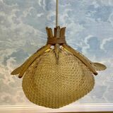 Suspension éventail en raphia tressé, Allemagne, années 1950 - possiblement Ingo Maurer