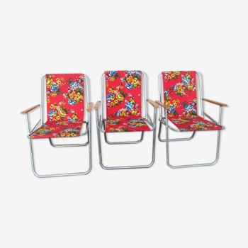 Lot 3 flowery folding armchairs for garden or balcony