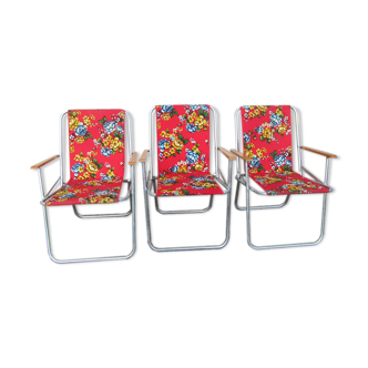 Lot 3 flowery folding armchairs for garden or balcony
