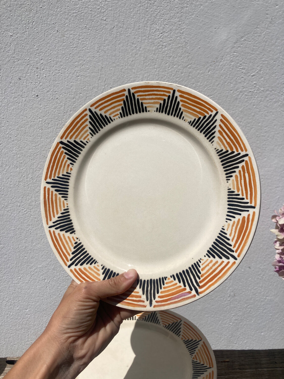 12 flat plates in yellow earthenware Badonviller