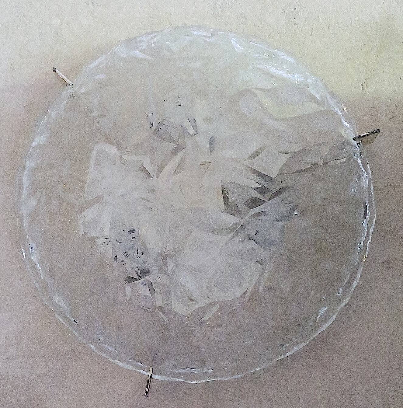Frosted ice glass  plafonnier, Kaiser Leuchten label, 1970s