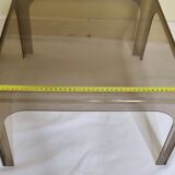 Pair of vintage smoked plexiglass coffee tables, minimalist design from the 1970s, 45 cm
