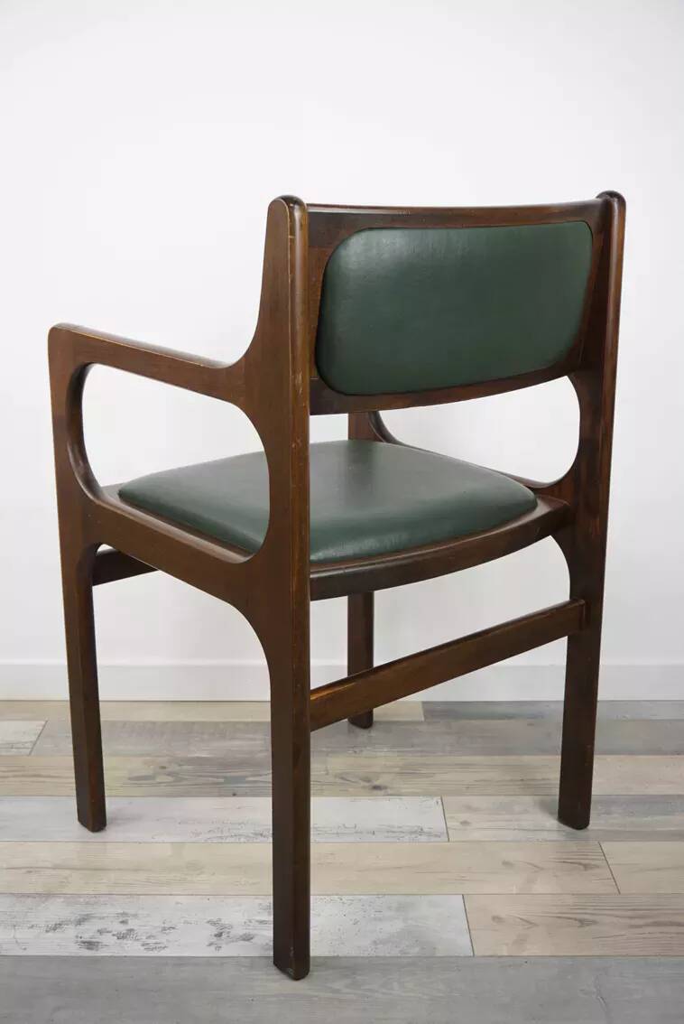 60s armchair in wood and dark green imitation leather