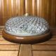 Old molded glass ceiling light + brown & gold metal contour vintage