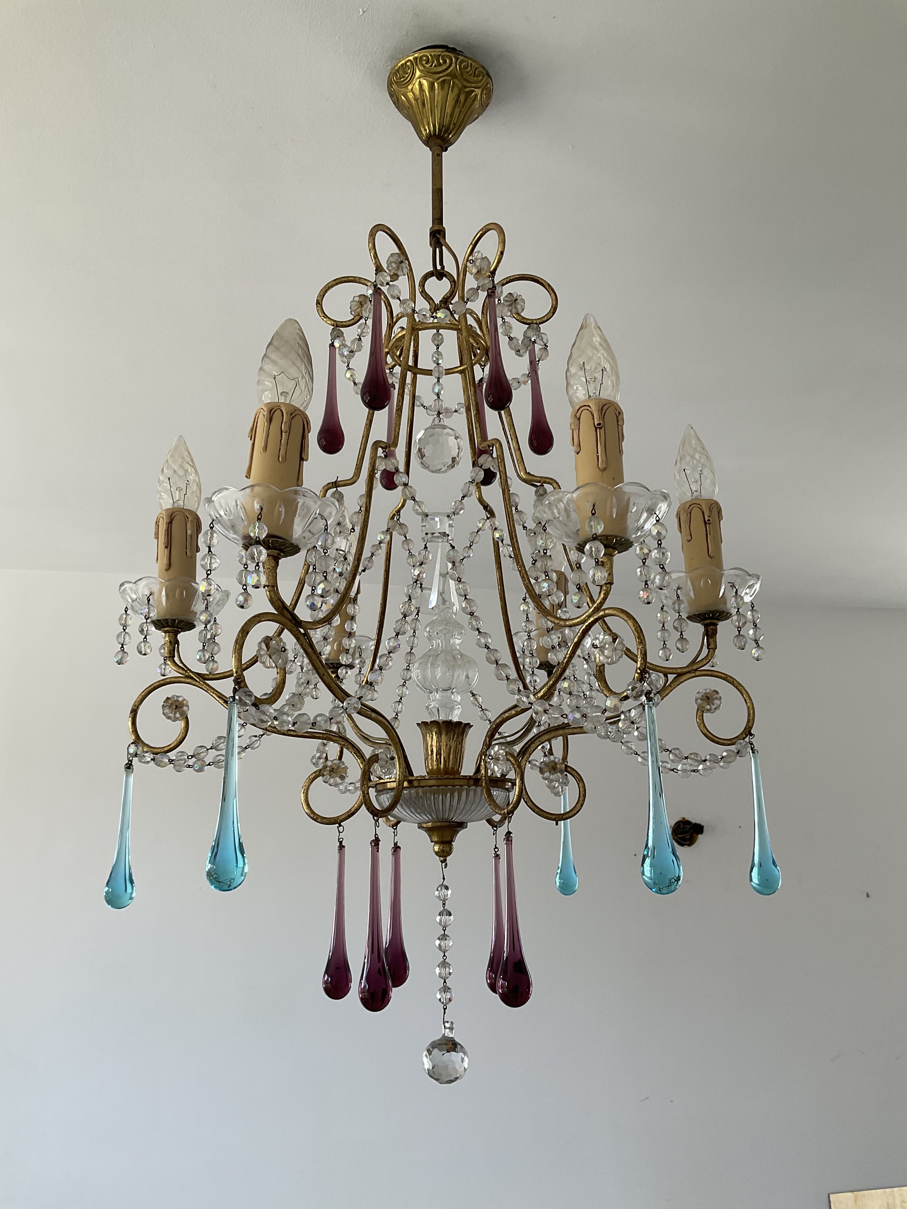 Italian chandelier of the 60s in De Murano glass