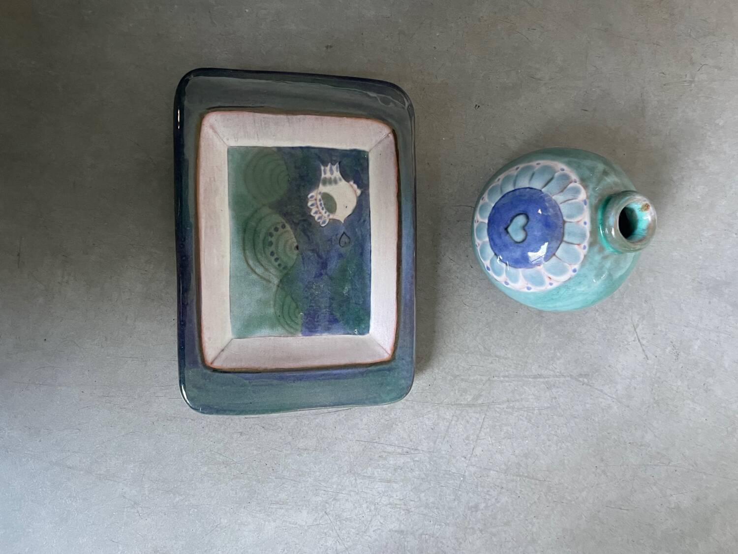 Lot of trays and vases by Cloutier Ceramics.