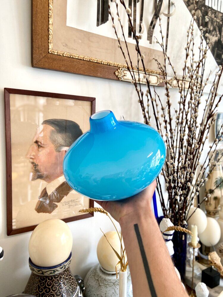 Blue opaline ball vase