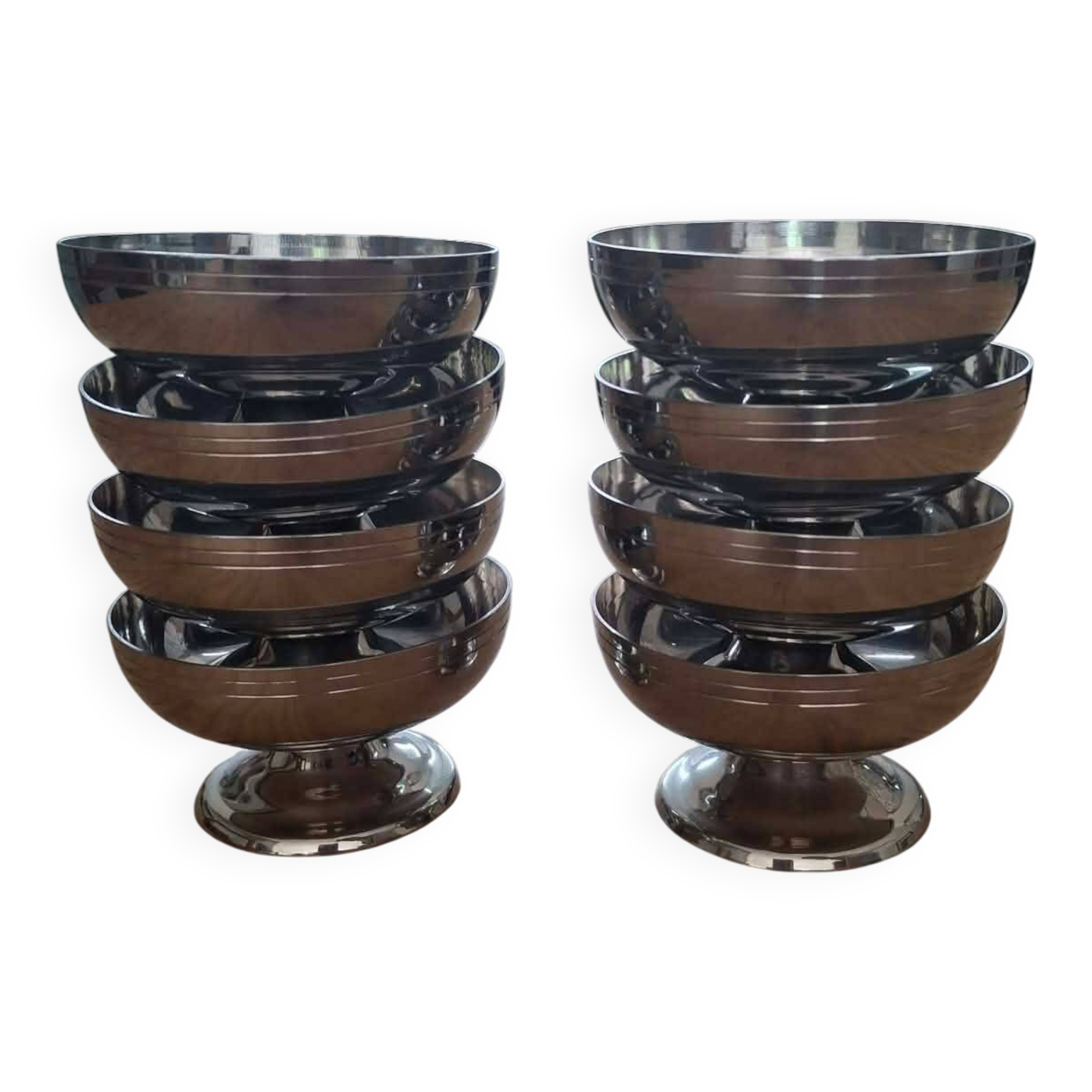 Set of 8 stainless steel ice cream bowls 18% - made in France