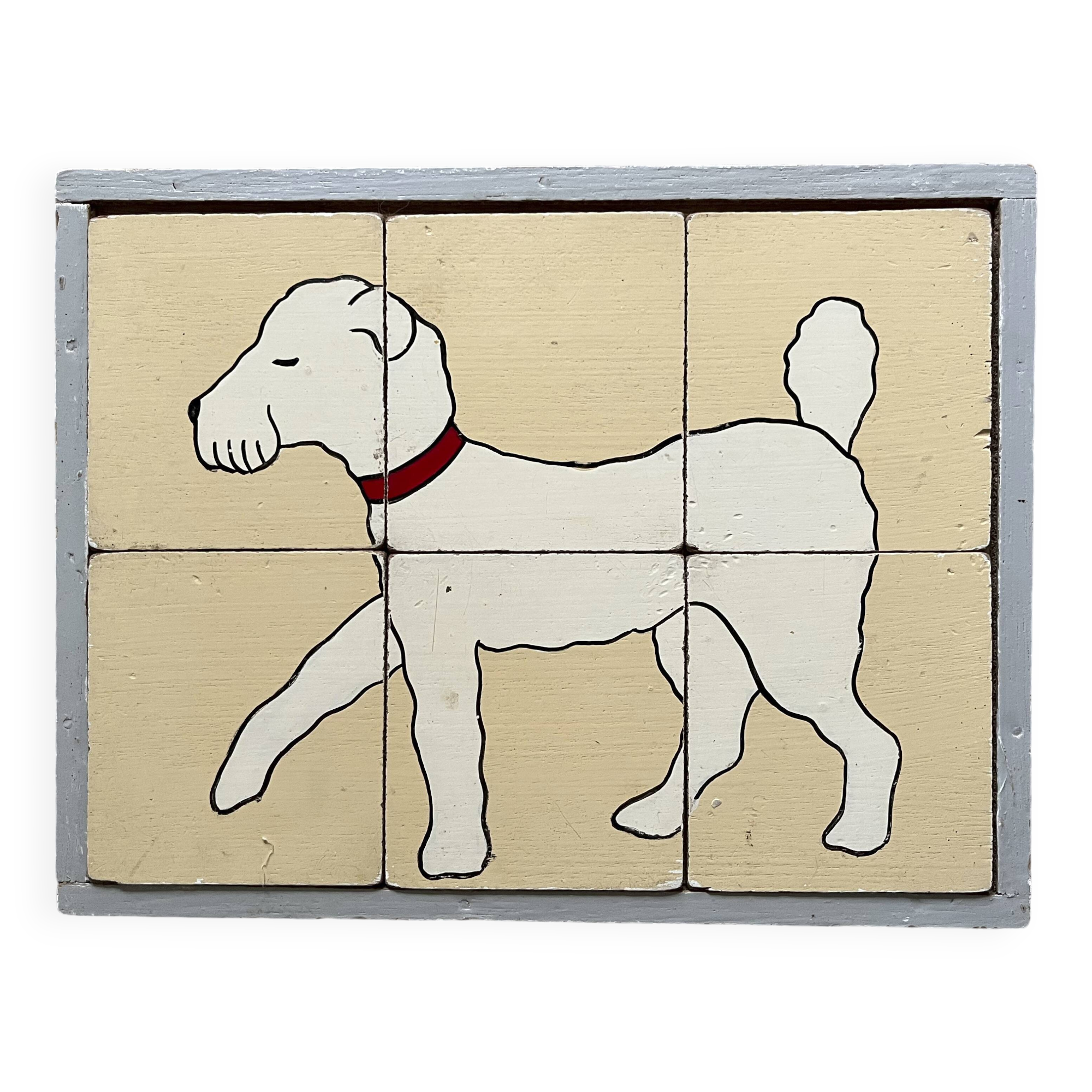 Wooden puzzle frame representing a poodle dog, vintage painting
