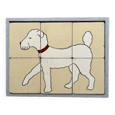 Wooden puzzle frame representing a poodle dog, vintage painting
