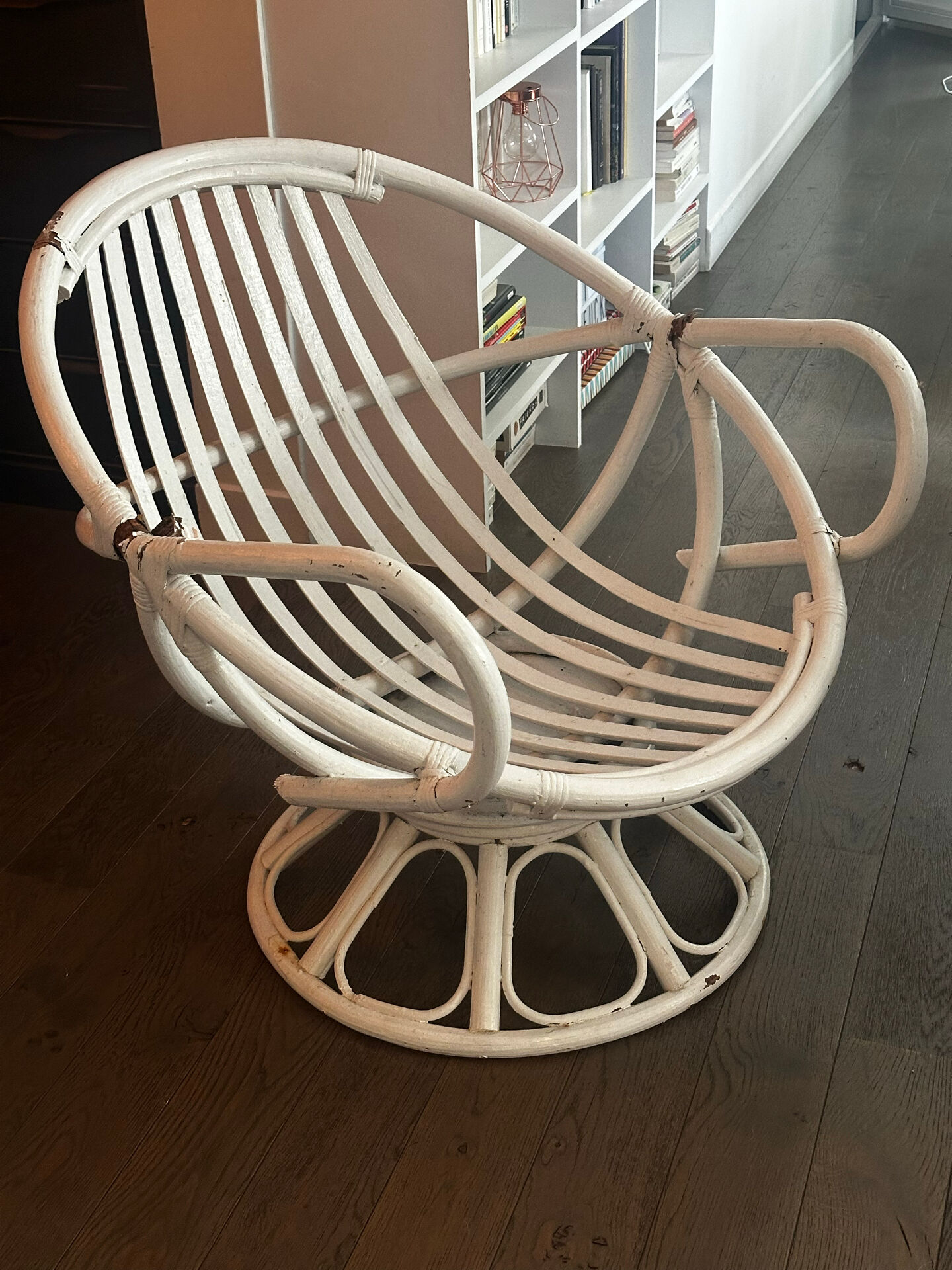 Vintage armchair in white lacquered rattan