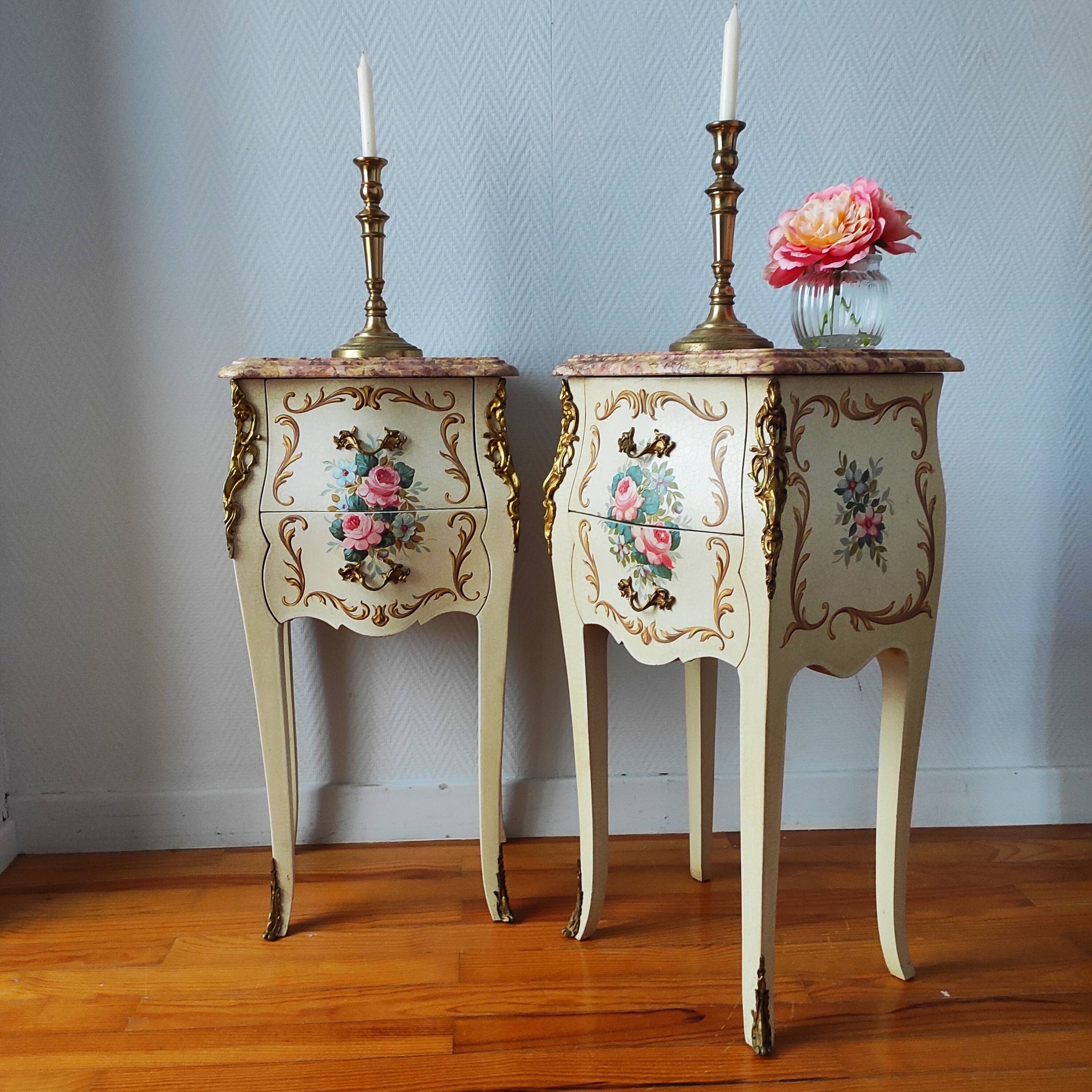 Pair of painted Louis XV style bedside tables