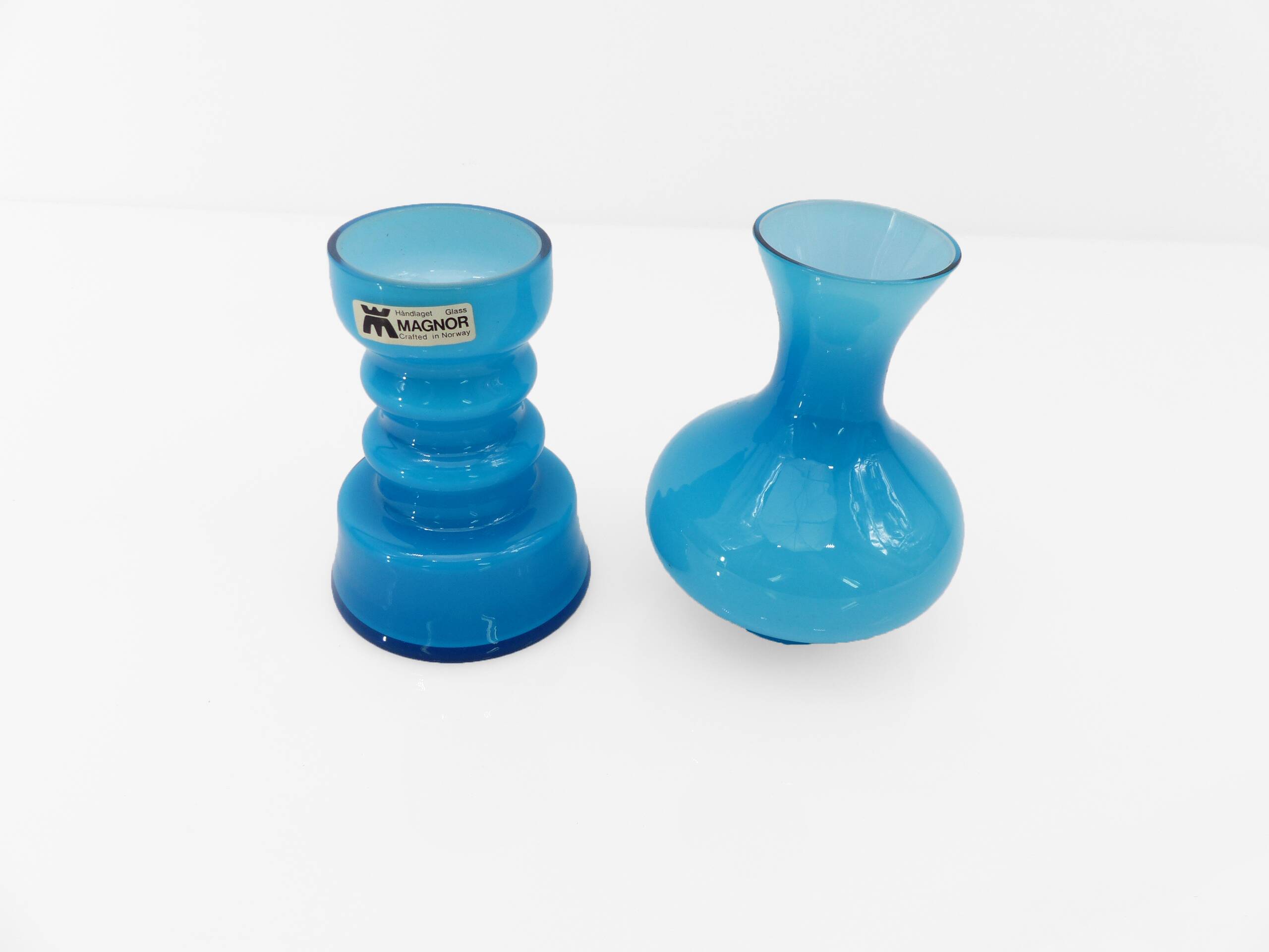 Turquoise blue opaline glass tealight candle holder, Magnor Glassverk 1960