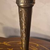 Bronze lamp signed SR 1900, yellow opaline tulip shade edged in black, Loetz, 38x14