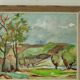 Huile sur panneau suédoise originale du milieu du siècle « Paysage avec arbres »
