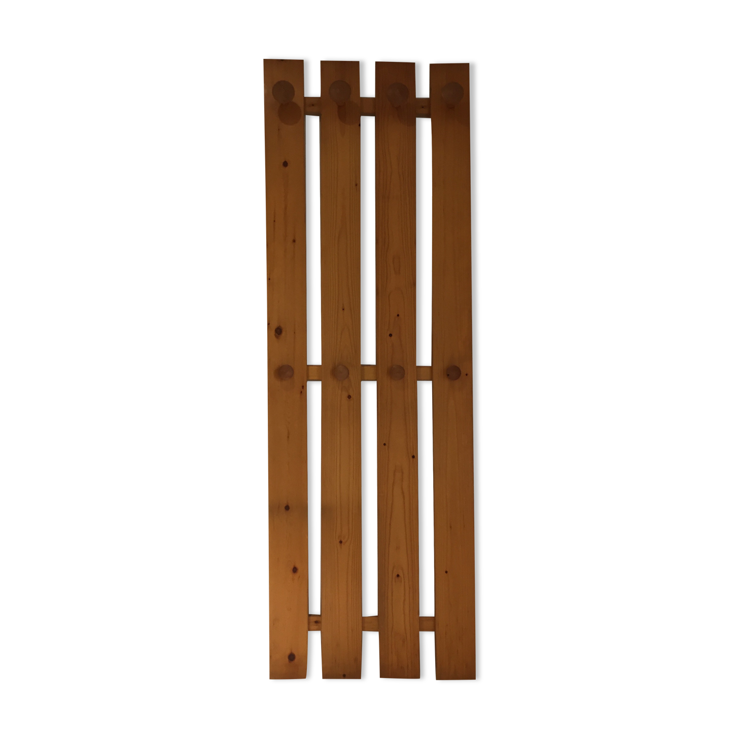 Wall-mounted coat rack, solid pine slats, 1960s