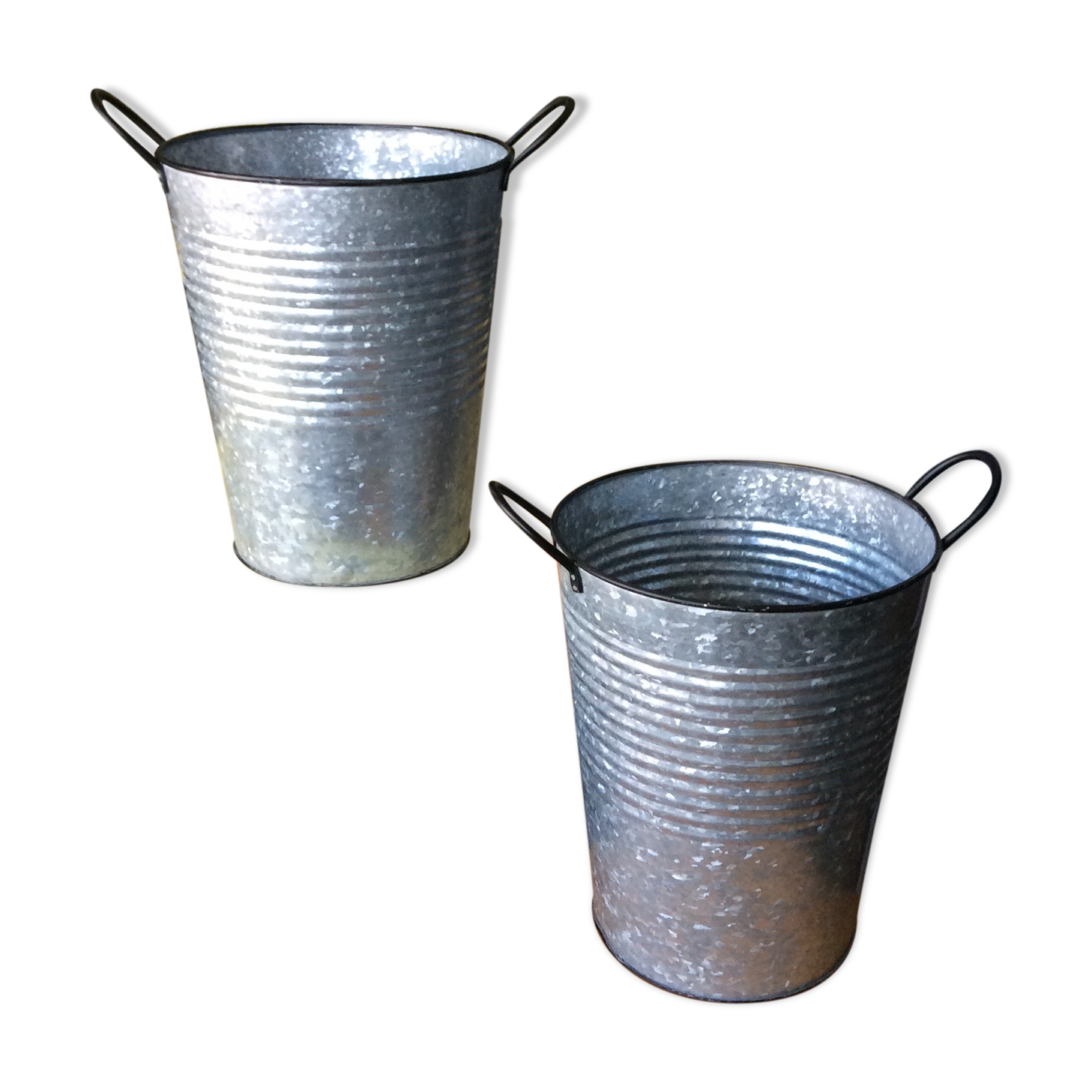 Pair of galvanized buckets basin garden bucket